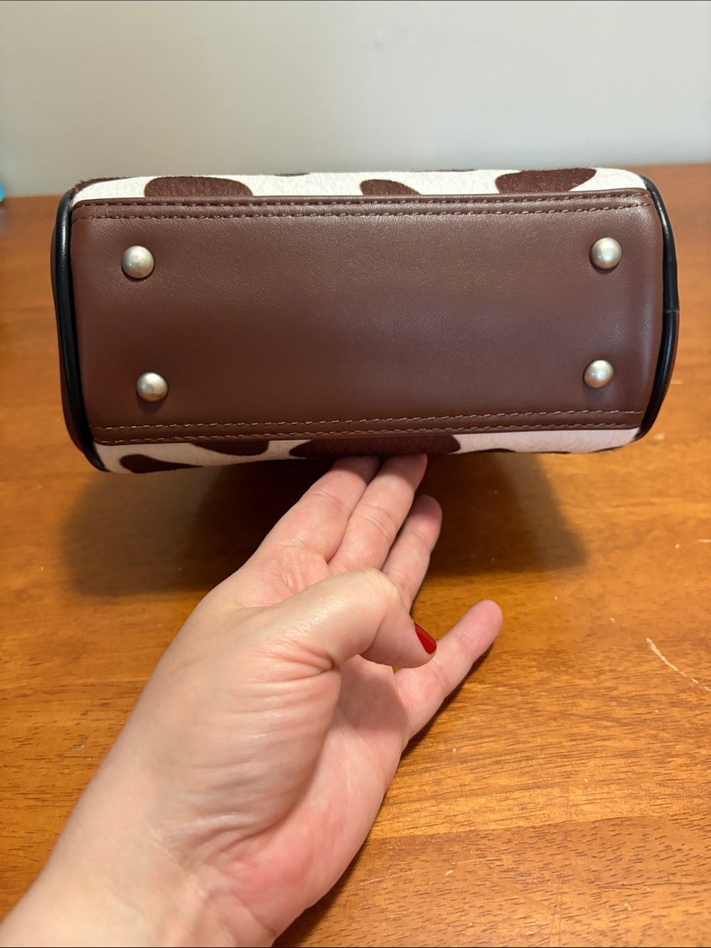 Von Dutch Brown & White Cow-Print Mini Satchel - Picture 4 of 6